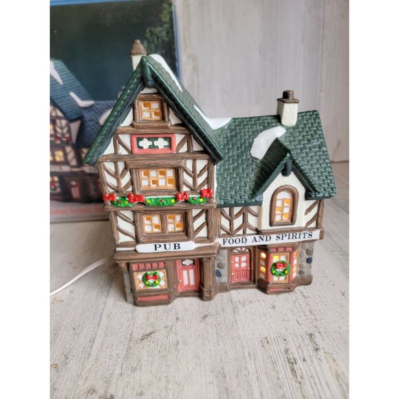 Dickens pub food spirits vintage porcelain lighted house village accessory - Picture 1 of 8